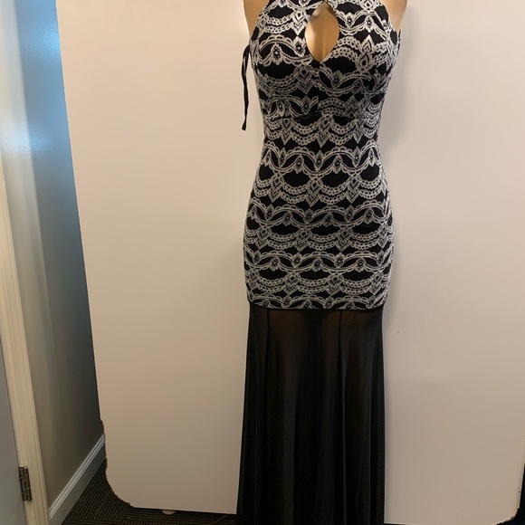 Women junior silver black high- low lace bodycon mermaid sleeveless dress size S - Picture 2 of 12